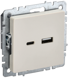 Розетка USB A+C 18Вт РЮ11-1-БрКр бежевый IEK серии BRITE BR-U22-018-K10  фото | Capital Power - инженерные системы
