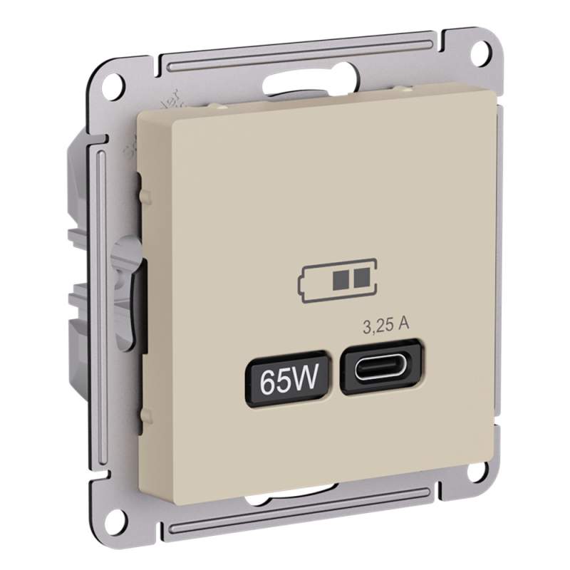 Розетка USB Systeme Electric серии AtlasDesign Тип-С 65Вт Высокоскор.Заряд. Qc, Pd, Механизм, Песочный ATN001227  фото | Capital Power - инженерные системы