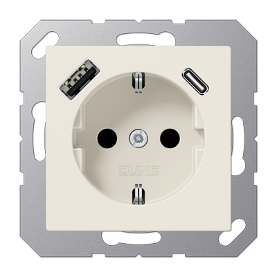 Розетка Jung A серия слоновая кость SCHUKO® с USB-интерфейсом с 1 гнездо USB типа A и 1 гнездо USB типа C A1520-15CA A1520-15CA  фото | Capital Power - инженерные системы