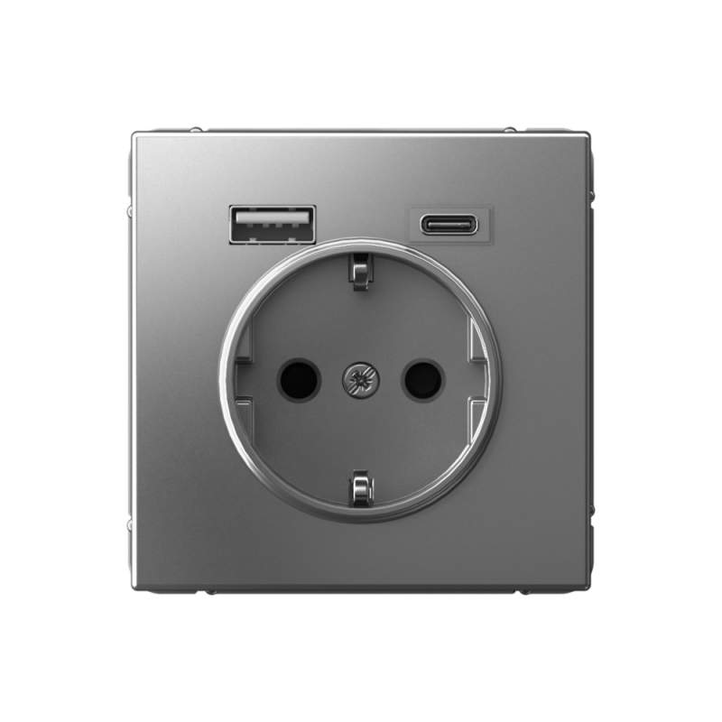 Розетка USB Systeme Electric серии ArtGallery комбо: 16А с 2 USB A+C, 5В/2,4А/3,0А, 2х5В/1,5А, механизм, СТАЛЬ GAL000932  фото | Capital Power - инженерные системы