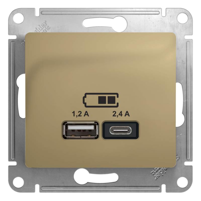 Розетка USB Systeme Electric серии Glossa А+С, 5В/2,4А, 2х5В/1,2 А, механизм, ТИТАН GSL000439  фото | Capital Power - инженерные системы