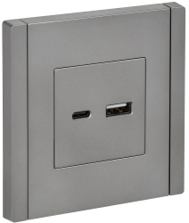 Розетка USB A+C 18Вт FP551 сталь IEK серии FORTE&PIANO FP-U22-018-K46  фото | Capital Power - инженерные системы