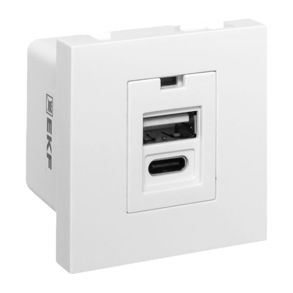 Розетка USB A+C, 2,1А, 2 гнезда, без индикатора, белая EKF E2MR2-21USB-10-AC  фото | Capital Power - инженерные системы