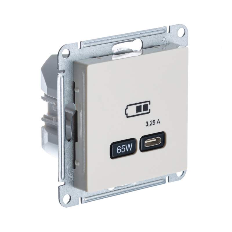 Розетка USB Systeme Electric серии AtlasDesign Тип-С 65Вт Высокоскор.Заряд. Qc, Pd, Механизм, Бежевый ATN000227  фото | Capital Power - инженерные системы