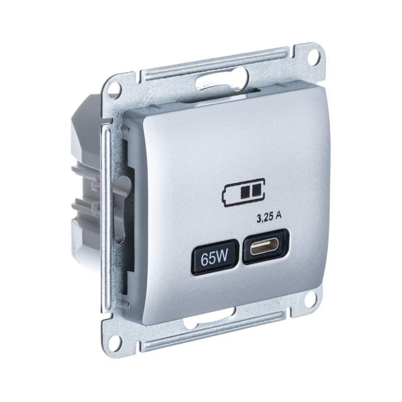 Розетка USB Systeme Electric серии Glossa тип-C 65Вт высокоскор.заряд. QC, PD, механизм, АЛЮМИНИЙ GSL000327  фото | Capital Power - инженерные системы