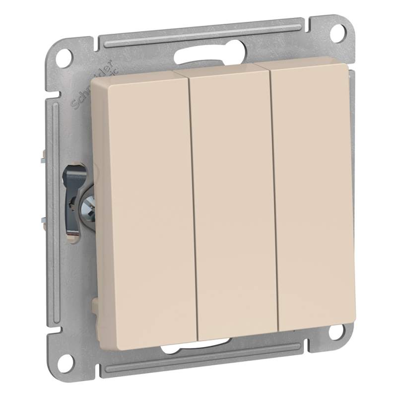 Выключатель 3-клавишный Systeme Electric серии AtlasDesign, Сх.1+1+1, 10Ах, Механизм, Бежевый ATN000231  фото | Capital Power - инженерные системы