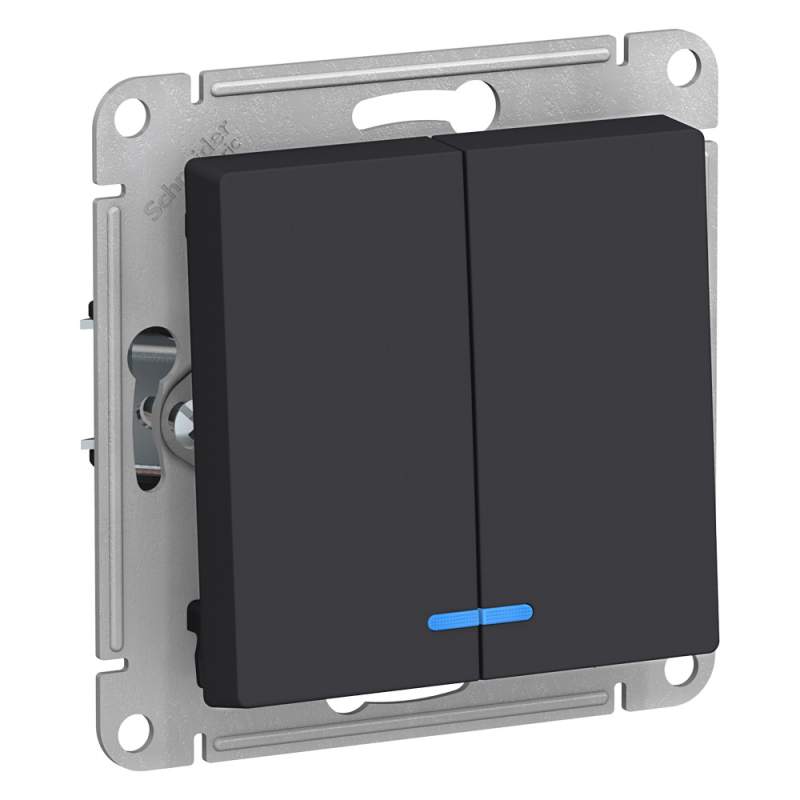 Выключатель 2-клавишный с подсветкой Systeme Electric серии AtlasDesignкой, Сх.5А, 10Ах, Механизм, Карбон ATN001053  фото | Capital Power - инженерные системы