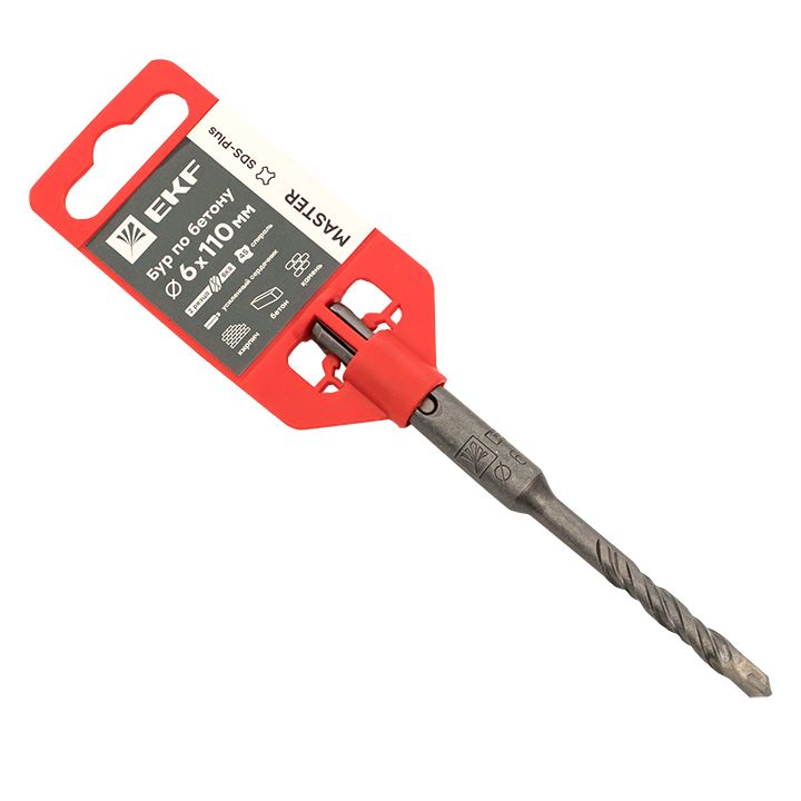 Бур по бетону SDS-plus 6х110 мм (2 резца)(4S спираль) EKF Master db-6-110-2x4  фото | Capital Power - инженерные системы