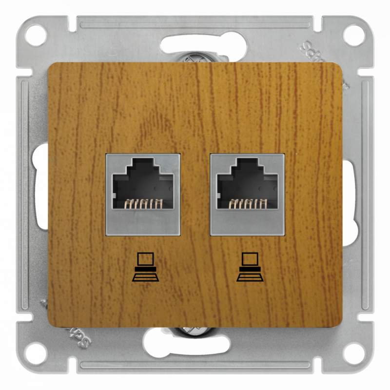 Розетка Systeme Electric серии Glossa двойная компьютерная RJ45+RJ45, кат.5Е, механизм, ДУБ GSL000585KK  фото | Capital Power - инженерные системы