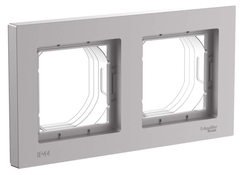 Рамка Systeme Electric серии AtlasDesign Aqua 2 поста IP44, Алюминий ATN440302  фото | Capital Power - инженерные системы