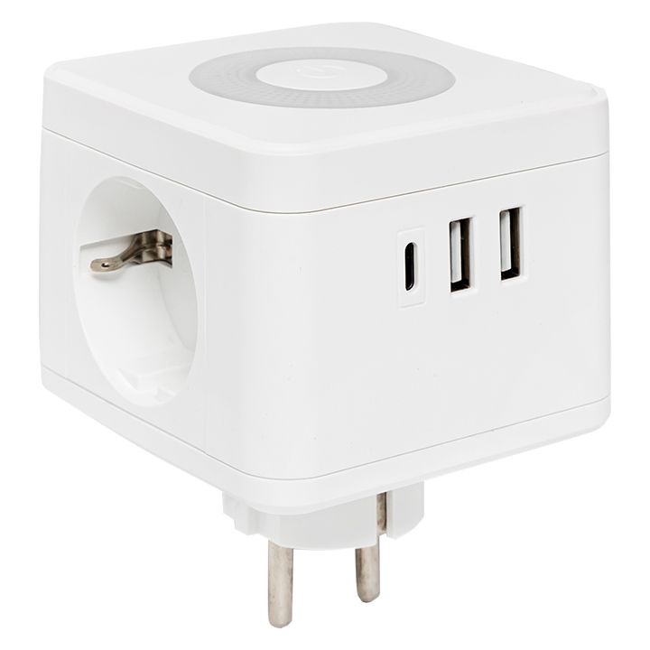Тройник "Куб" 2 гнезда 2USB 2,4А+Type C + Ночник UBA-CUB-T2-TC  фото | Capital Power - инженерные системы