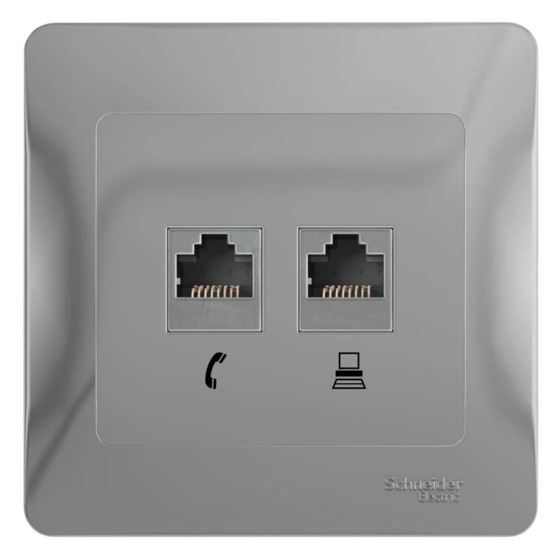 Розетка Systeme Electric серии Glossa двойная RJ11+RJ45, кат.5Е, механизм, АЛЮМИНИЙ GSL000385  фото | Capital Power - инженерные системы