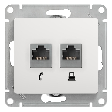 Розетка Systeme Electric серии Glossa двойная RJ11+RJ45, кат.5Е, механизм, БЕЛЫЙ GSL000185  фото | Capital Power - инженерные системы