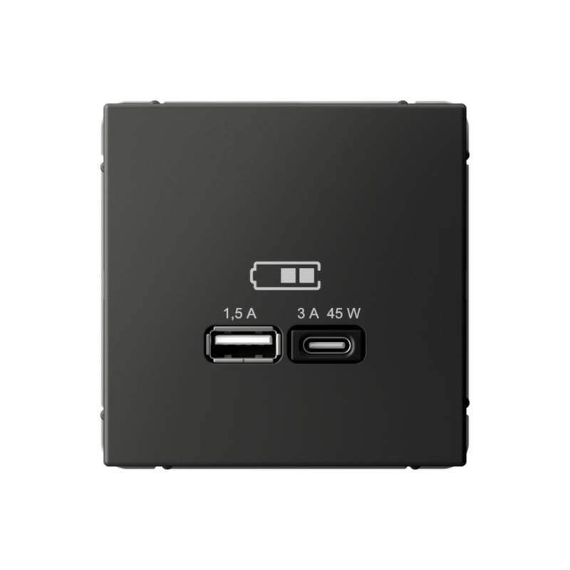 Розетка USB Systeme Electric серии ArtGallery A + тип-C 45Вт высокоскор.заряд. QC, PD, механизм, БАЗАЛЬТ GAL001429  фото | Capital Power - инженерные системы