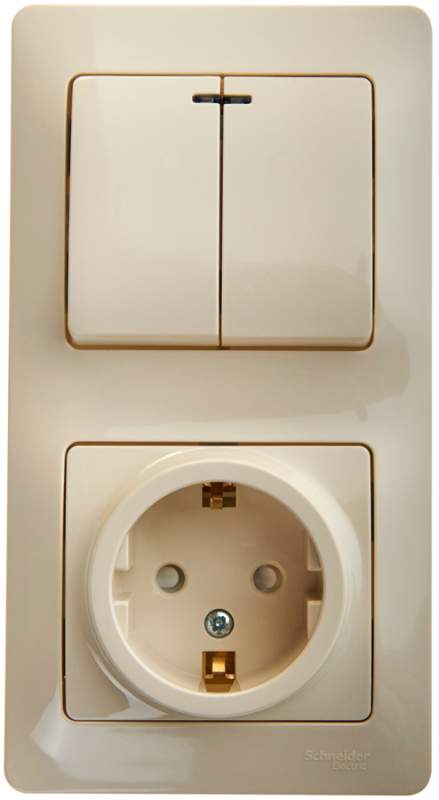 Блок Systeme Electric серии Glossa: РОЗЕТКА с зазем. со шт. + 2-клавишный ВЫКЛЮЧАТЕЛЬ с подсв. БЕЖЕВЫЙ GSL000275  фото | Capital Power - инженерные системы