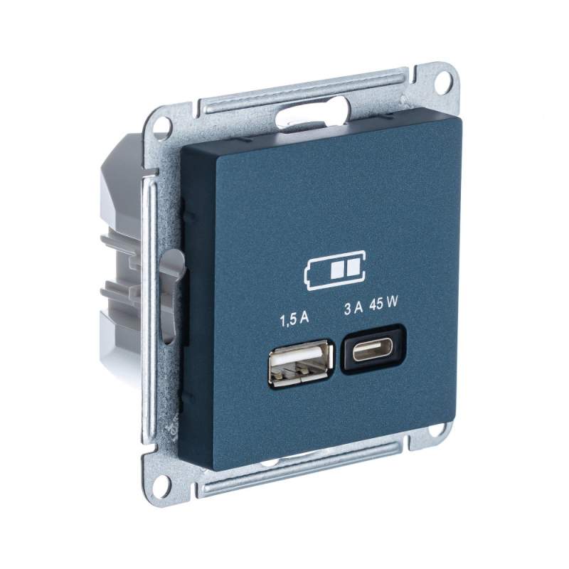 Розетка USB Systeme Electric серии AtlasDesign A + Тип-C 45Вт Высокоскор.Заряд. Qc,Pd, Мех., Изумруд ATN000829  фото | Capital Power - инженерные системы