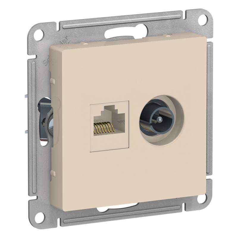 Розетка двойная TV+Rj45 Systeme Electric серии AtlasDesign, Кат. 5Е, Бежевый ATN000289  фото | Capital Power - инженерные системы