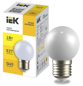 LIGHTING Лампа светодиодная декоративная G45 шар 1Вт 230В холодный белый E27 IEK LLE-G45-1-230-W-E27  фото | Capital Power - инженерные системы