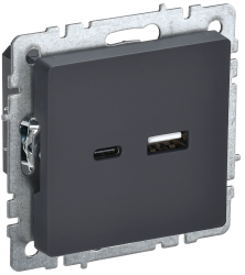 Розетка USB A+C 18Вт РЮ11-1-БрГ графит IEK серии BRITE BR-U22-018-K53  фото | Capital Power - инженерные системы