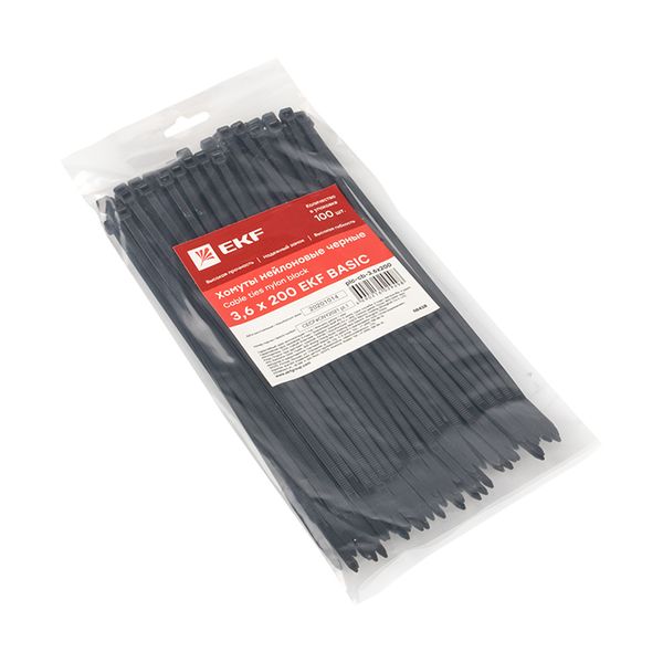 Хомут нейлоновый черный (3,6х200) (100шт,) EKF Basic PLC-CB-3.6X200  фото | Capital Power - инженерные системы