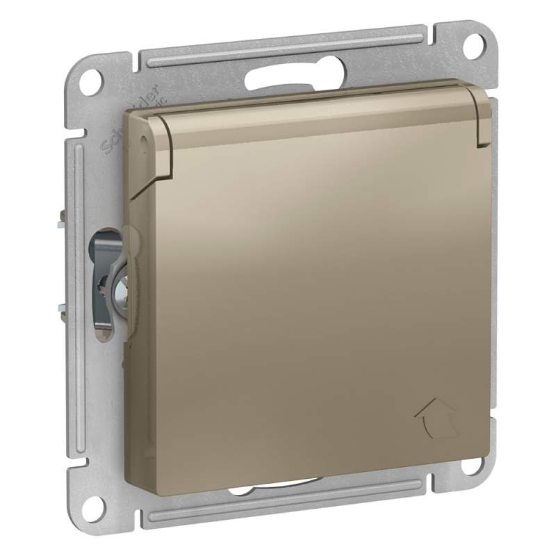 Розетка Systeme Electric серии AtlasDesign С Заземл. Со Шторк. С Крышкой, 16А, Ip20, Механизм, Шампань ATN000546  фото | Capital Power - инженерные системы