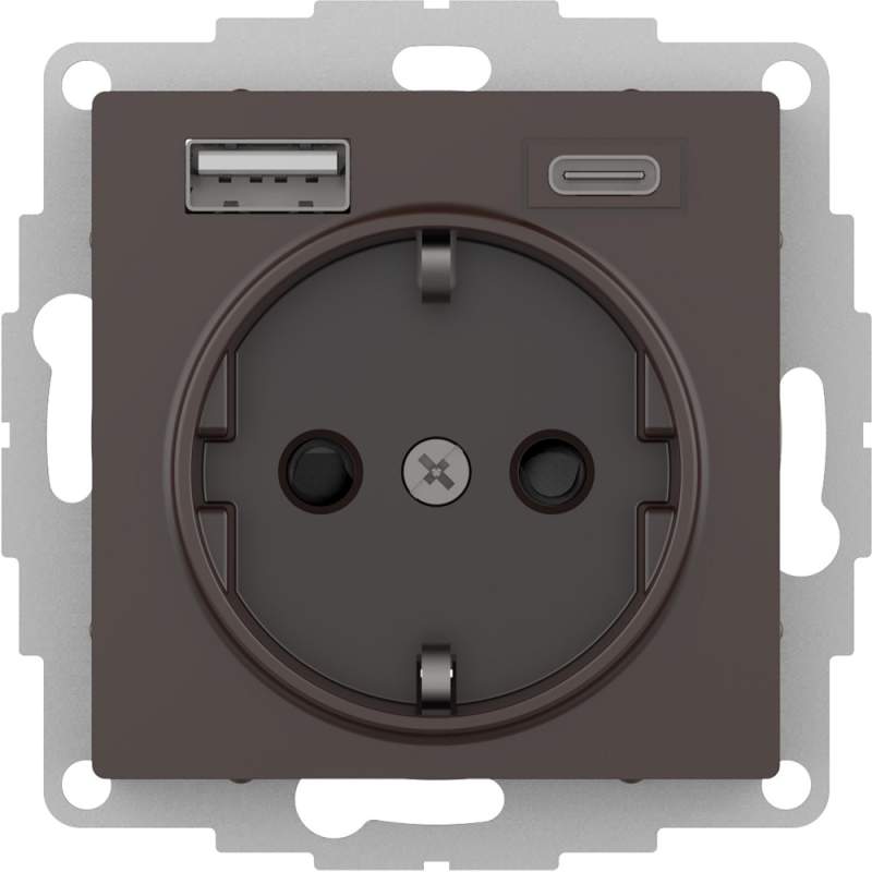 Розетка Systeme Electric серии AtlasDesign 16А C 2 Usb A+C, 5В/2,4А/3,0А, 2Х5В/1,5А, Механизм, Мокко ATN000632  фото | Capital Power - инженерные системы