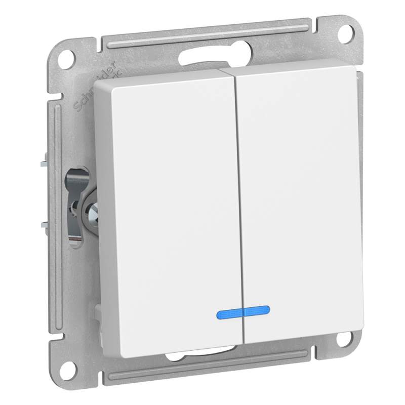 Выключатель 2-клавишный с подсветкой Systeme Electric серии AtlasDesignкой, Сх.5А, 10Ах, Механизм, Белый ATN000153  фото | Capital Power - инженерные системы