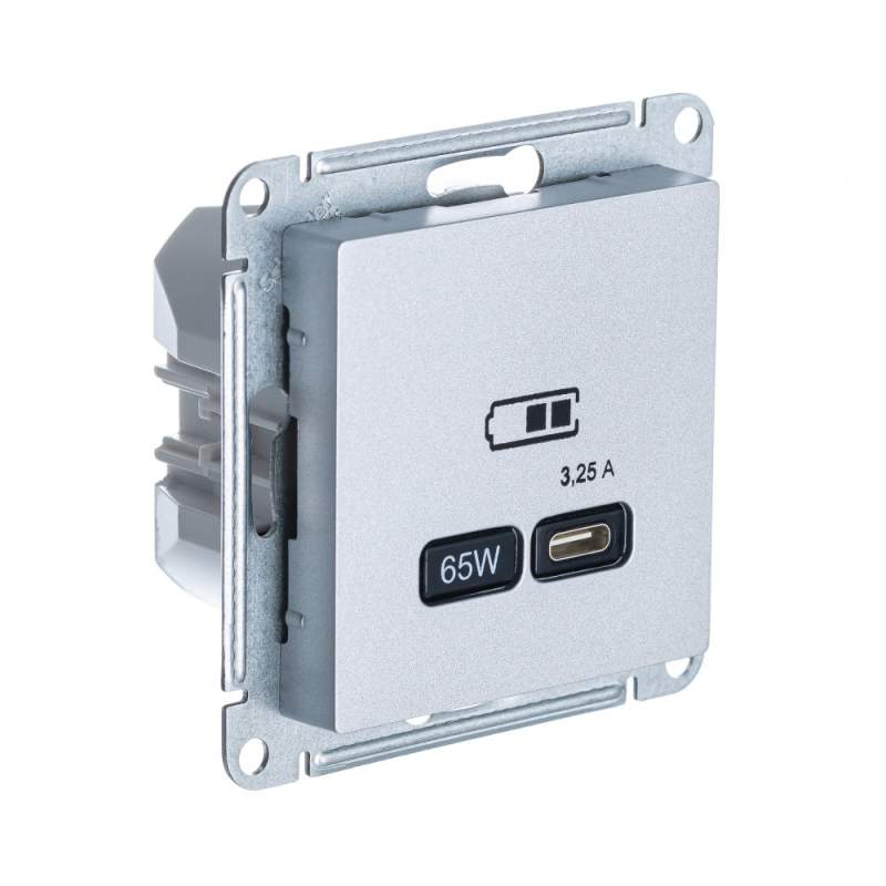 Розетка USB Systeme Electric серии AtlasDesign Тип-С 65Вт Высокоскор.Заряд. Qc, Pd, Механизм, Алюминий ATN000327  фото | Capital Power - инженерные системы
