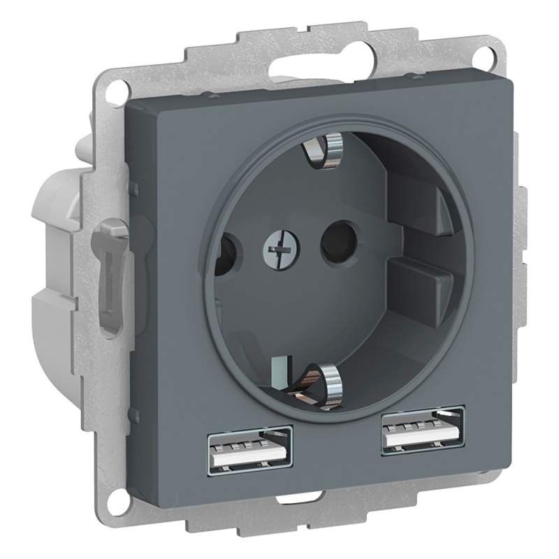 Розетка Systeme Electric серии AtlasDesign 16А C 2 Usb A+A, 5В/2,4А, 2Х5В/1,2А, Механизм, Грифель ATN000730  фото | Capital Power - инженерные системы