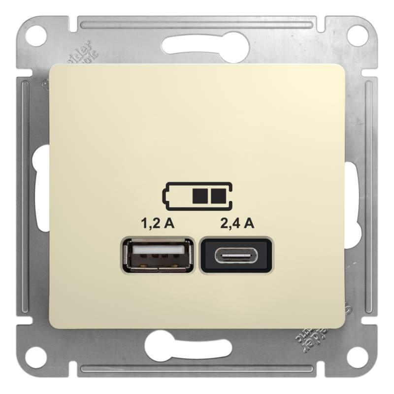 Розетка USB Systeme Electric серии Glossa А+С, 5В/2,4А, 2х5В/1,2 А, механизм, БЕЖЕВЫЙ GSL000239  фото | Capital Power - инженерные системы