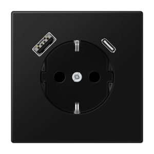 Розетка Jung LS серия матовый чёрный графит SCHUKO® с USB-интерфейсом с 1 гнездо USB типа A и 1 гнездо USB типа C LS1520-15CASWM LS1520-15CASWM  фото | Capital Power - инженерные системы