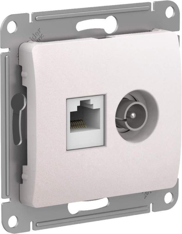 Розетка Systeme Electric серии Glossa двойная ТВ + компьютерная RJ45, кат. 5Е, механизм, ПЕРЛАМУТР GSL000689  фото | Capital Power - инженерные системы