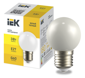 LIGHTING Лампа светодиодная декоративная G60 шар 3Вт 230В теплый белый E27 IEK LLE-G60-3-230-WW-E27  фото | Capital Power - инженерные системы