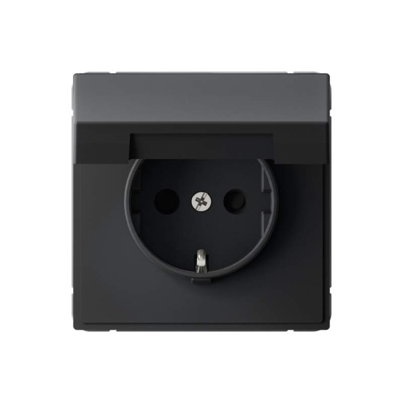 Розетка Systeme Electric серии ArtGallery с заземл. со шторк. с крышкой, 16А, IP20, механизм, КАРБОН GAL001046  фото | Capital Power - инженерные системы