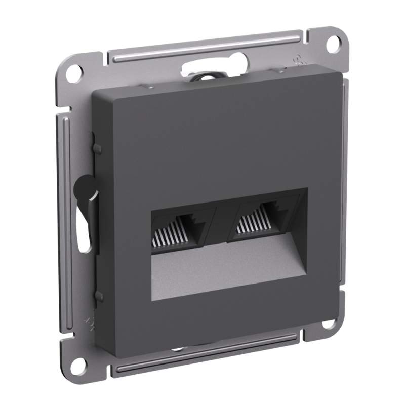Розетка Systeme Electric серии AtlasDesign Двойная Компьютерная Rj45+Rj45, Кат.5E, Механизм, Базальт ATN001485  фото | Capital Power - инженерные системы