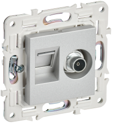 Розетка двойная TV+RJ45 кат.5E SK-A14S серебряный IEK серии SKANDY SK-AK20-1-K23  фото | Capital Power - инженерные системы