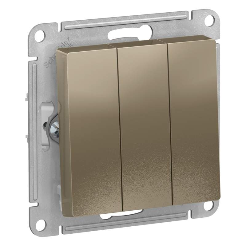 Выключатель 3-клавишный Systeme Electric серии AtlasDesign, Сх.1+1+1, 10Ах, Механизм, Шампань ATN000531  фото | Capital Power - инженерные системы