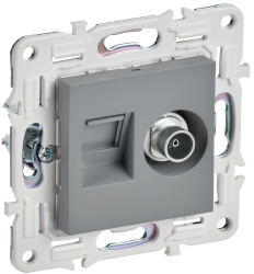 Розетка двойная TV+RJ45 кат.5E SK-A14Gr серый IEK серии SKANDY SK-AK20-1-K03  фото | Capital Power - инженерные системы