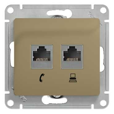 Розетка Systeme Electric серии Glossa двойная RJ11+RJ45, кат.5Е, механизм, ТИТАН GSL000485  фото | Capital Power - инженерные системы