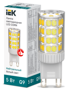 Лампа светодиодная CORN капсула 5Вт 230В 4000К керамика G9 IEK LLE-CORN-5-230-40-G9  фото | Capital Power - инженерные системы