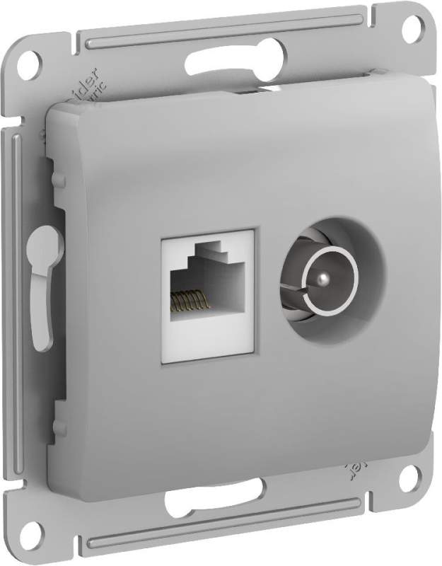 Розетка Systeme Electric серии Glossa двойная ТВ + компьютерная RJ45, кат. 5Е, механизм, АЛЮМИНИЙ GSL000389  фото | Capital Power - инженерные системы