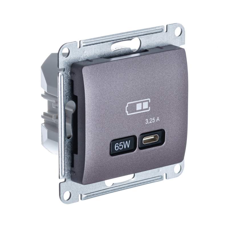 Розетка USB Systeme Electric серии Glossa тип-C 65Вт высокоскор.заряд. QC, PD, механизм, СИРЕН.ТУМАН GSL001427  фото | Capital Power - инженерные системы