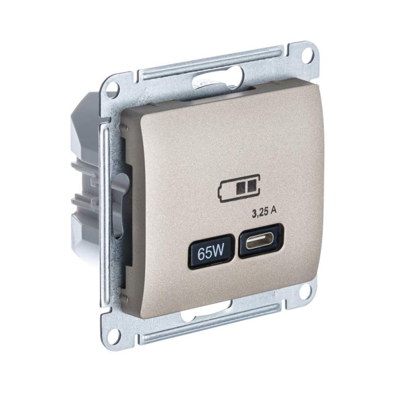 Розетка USB Systeme Electric серии Glossa тип-C 65Вт высокоскор.заряд. QC, PD, механизм, ТИТАН GSL000427  фото | Capital Power - инженерные системы