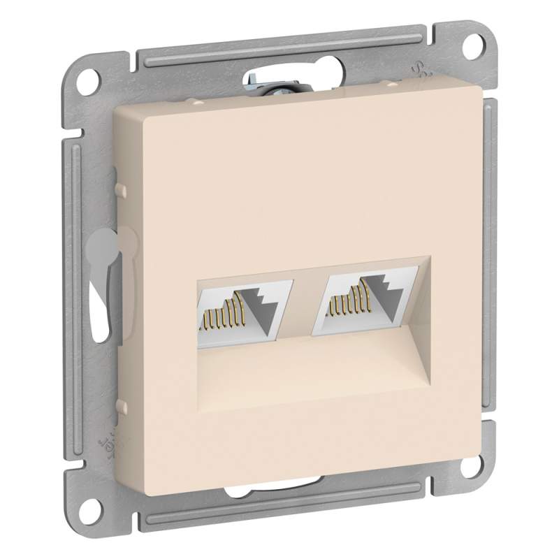 Розетка Systeme Electric серии AtlasDesign Двойная Компьютерная Rj45+Rj45, Кат.5Е, Механизм, Бежевый ATN000285  фото | Capital Power - инженерные системы