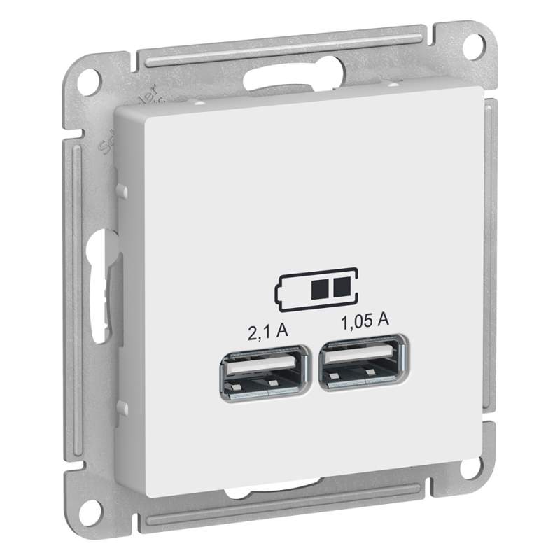 Розетка USB Systeme Electric серии AtlasDesign A+A, 5В/2,1 А, 2Х5В/1,05 А, Механизм, Белый ATN000133  фото | Capital Power - инженерные системы