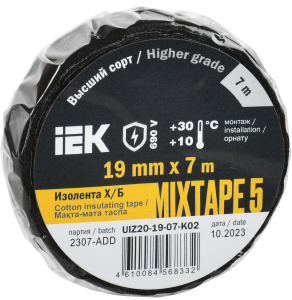 MIXTAPE 5 Изолента Х/Б 19мм 7м IEK UIZ20-19-07-K02  фото | Capital Power - инженерные системы