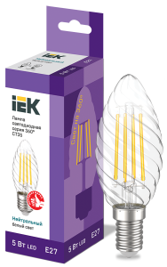 Лампа светодиодная CT35 свеча витая прозрачная 5Вт 230В 4000К E27 серия 360° IEK LLF-CT35-5-230-40-E27-CL  фото | Capital Power - инженерные системы