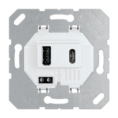 USB зарядное устройство Jung LS серия Белая с 1 гнездо USB типа A и 1 гнездо USB типа C USB15CAWW USB15CAWW  фото | Capital Power - инженерные системы
