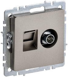 Розетка двойная TV+RJ45 кат.5E РТВ/РК12-БрШ шампань IEK серии BRITE BR-AK20-1-K37  фото | Capital Power - инженерные системы