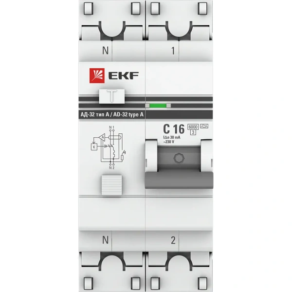 Дифференциальный автомат АД-32 1P+N 16А/30мА (хар, C, A, электронный, защита 270В) 6кА EKF PROxima DA32-6-16-30-a-pro  фото - Capital Power - Инженерные системы для любимой столицы